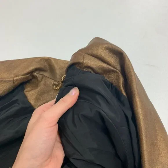 Cache Jacket Womens 0 Metallic Gold Open Front Waterfall Shoulder Pad Cropped - Picture 4 of 12